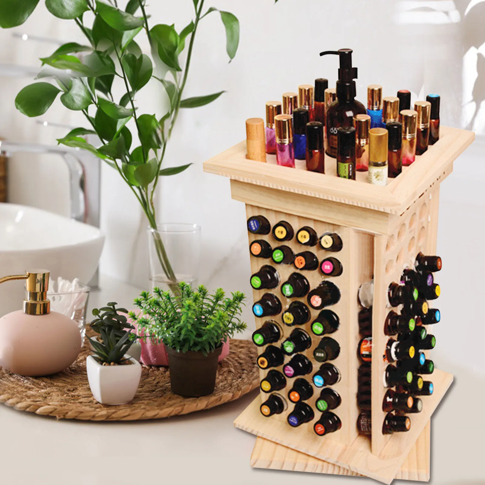 Natural Wood Essential Oil Display Stands Holder Rack Storage Organizer For  30 Slots 5-15ml Bottles