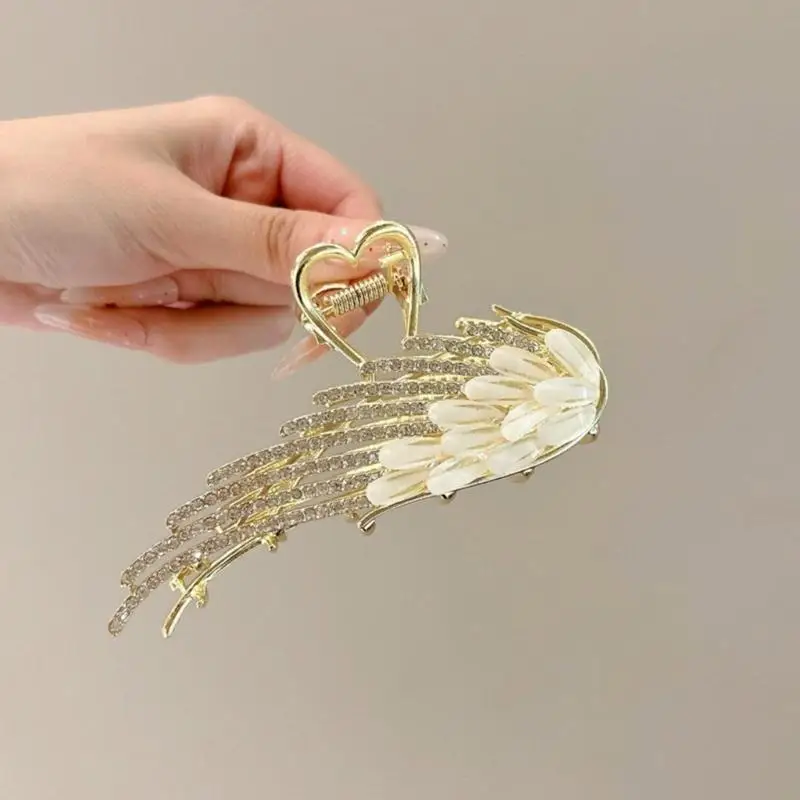 P9FE Elegante Haarklammer mit Strasssteinen in Flügelform für Frauen und Mädchen, modisches Haar-Styling-Zubehör für den – Detail 7