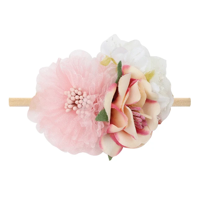 Pearl Lace Artificial Flower Headband Newborn Headband for Baby Girl Handmade Hairband Hair Accessories резинки для волос детям 28
