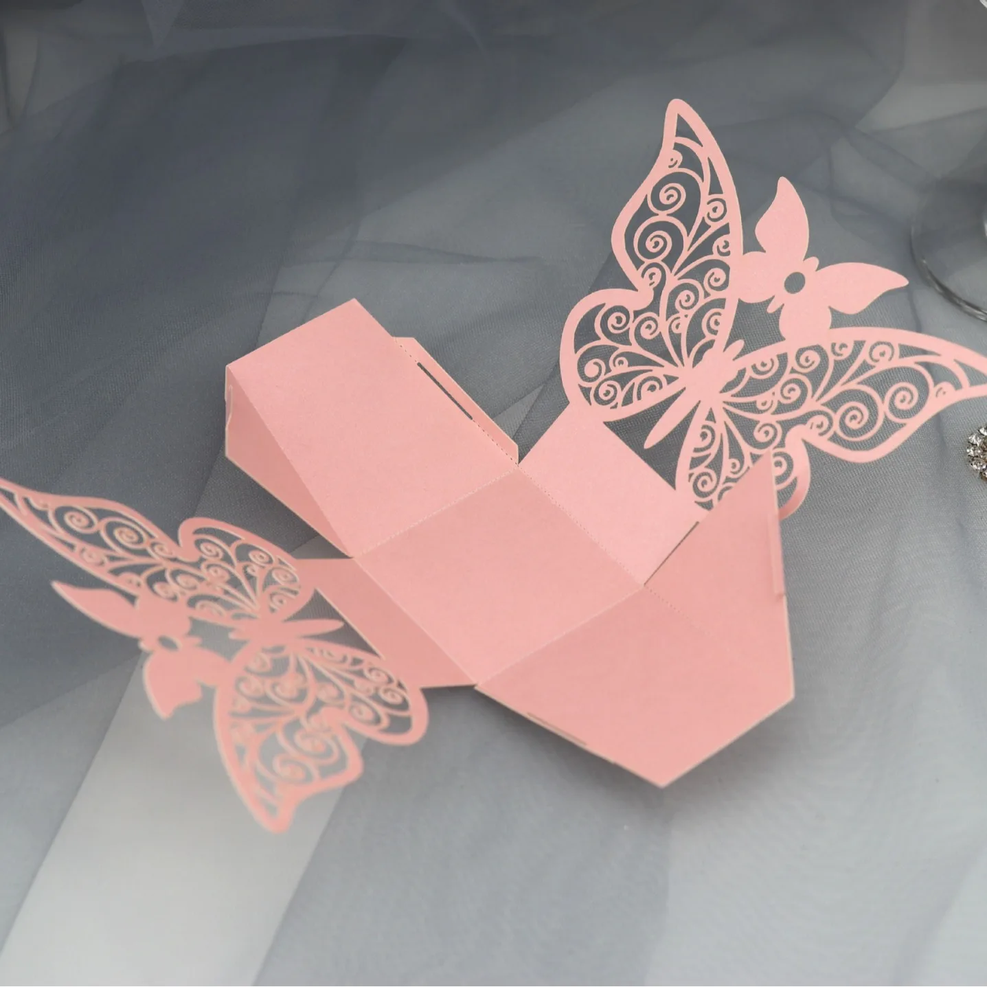 50pcs Laser Cut Candy Favor Boxes with Ribbons, Wedding Gift Cartons for Chocolate Cook... - SKU LCLB0908 - UGI Packaging