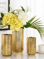 Simple electroplated striped gold solid color flower arrangement Ceramic vase Modern decoration vase home decoration ins 2