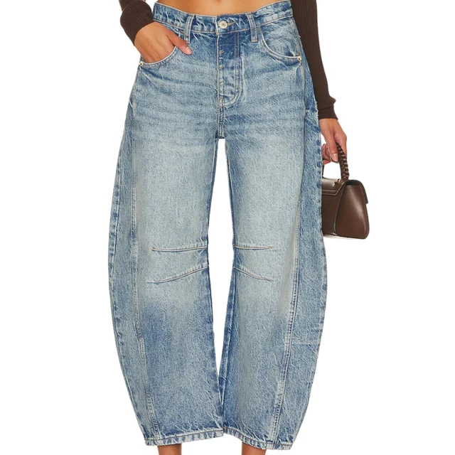 Women's Relaxed-Fit Denim Curved Pants 3