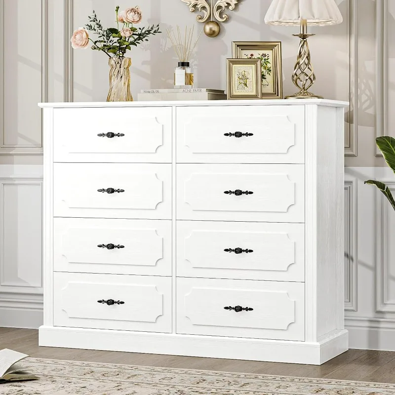 

White Dresser Chest of Drawers, Wood Dresser, Modern Dresser Drawers Floor Storage Cabinet for Living Room Hallway Office