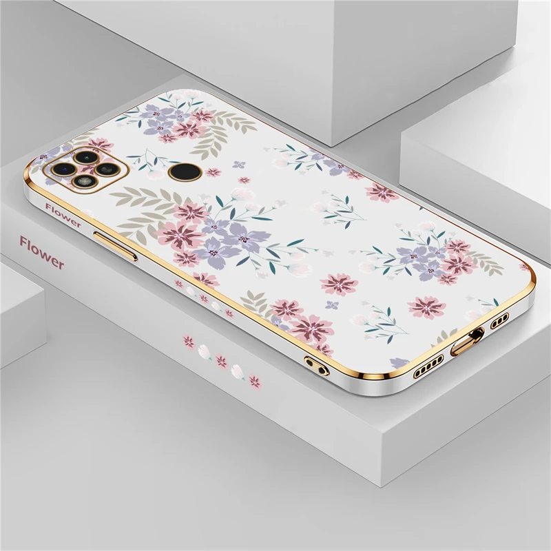 Elegant Shockproof Floral Silicone Phone Case Coque with Plating Design