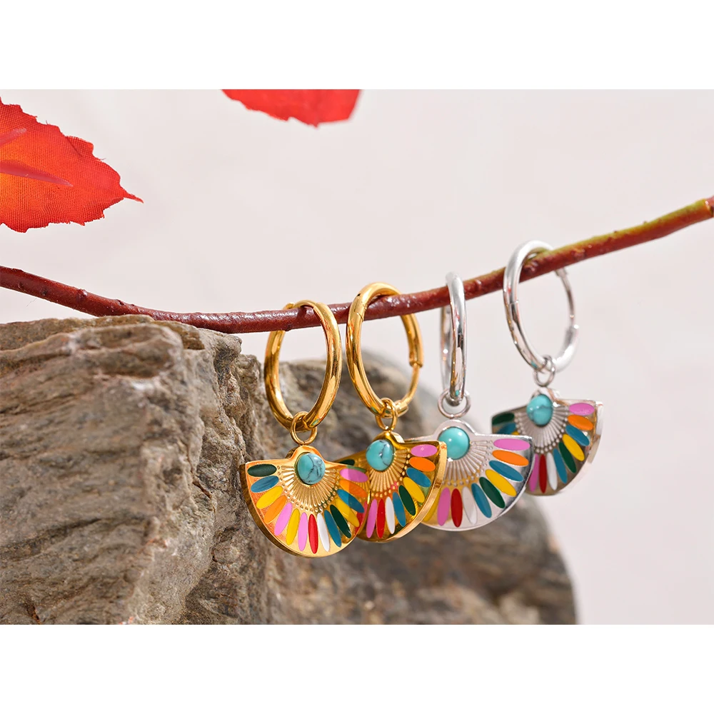 Yhpup – boucles d'oreilles géométriques en acier inoxydable pour femmes, bijoux en émail coloré Y2K, style bohème arc-en-ciel, goutte, tendance, à la mode