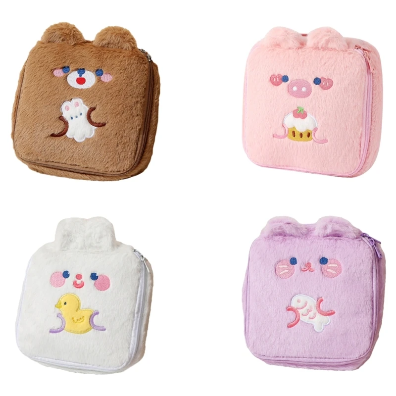 

Портативная плюшевая квадратная косметичка, просторная косметичка-органайзер для хранения для девочек