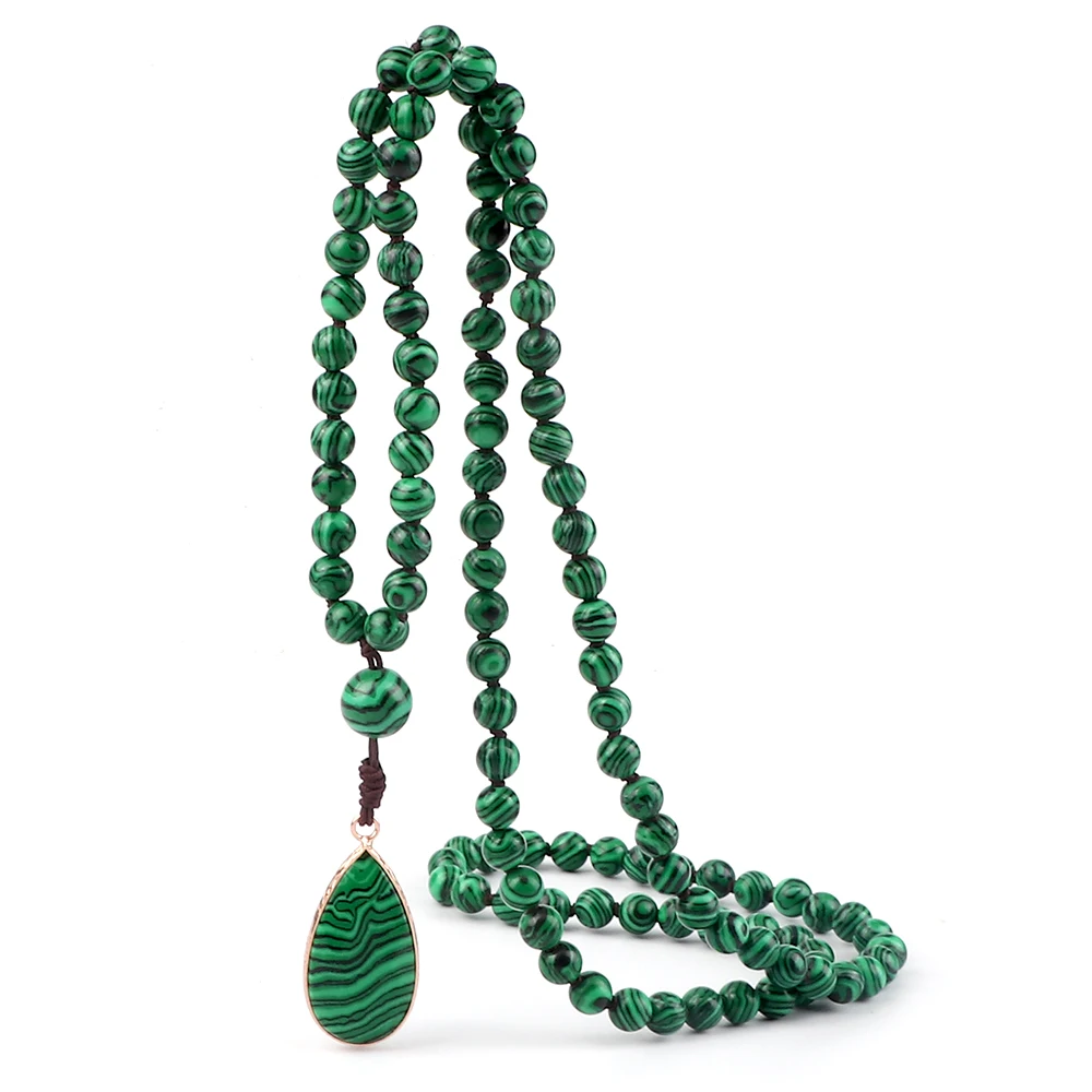 Natural Malachite Stone Beaded Necklaces&Bracelets Women Green Beads Pendants Charms 108 Mala Prayer Necklaces Men Yoga Jewelry 2