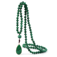 Colliers et Bracelets de perles en pierre de Malachite naturelle pour femmes, pendentifs en perles vertes, breloques, colliers de prière Mala, bijoux de Yoga pour hommes, 108 2