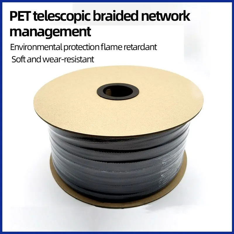 Woven Wire Mesh PET Elastic Black Encrypted Flame Retardant Nylon Computer Tube Telescopic Sleeve 10m