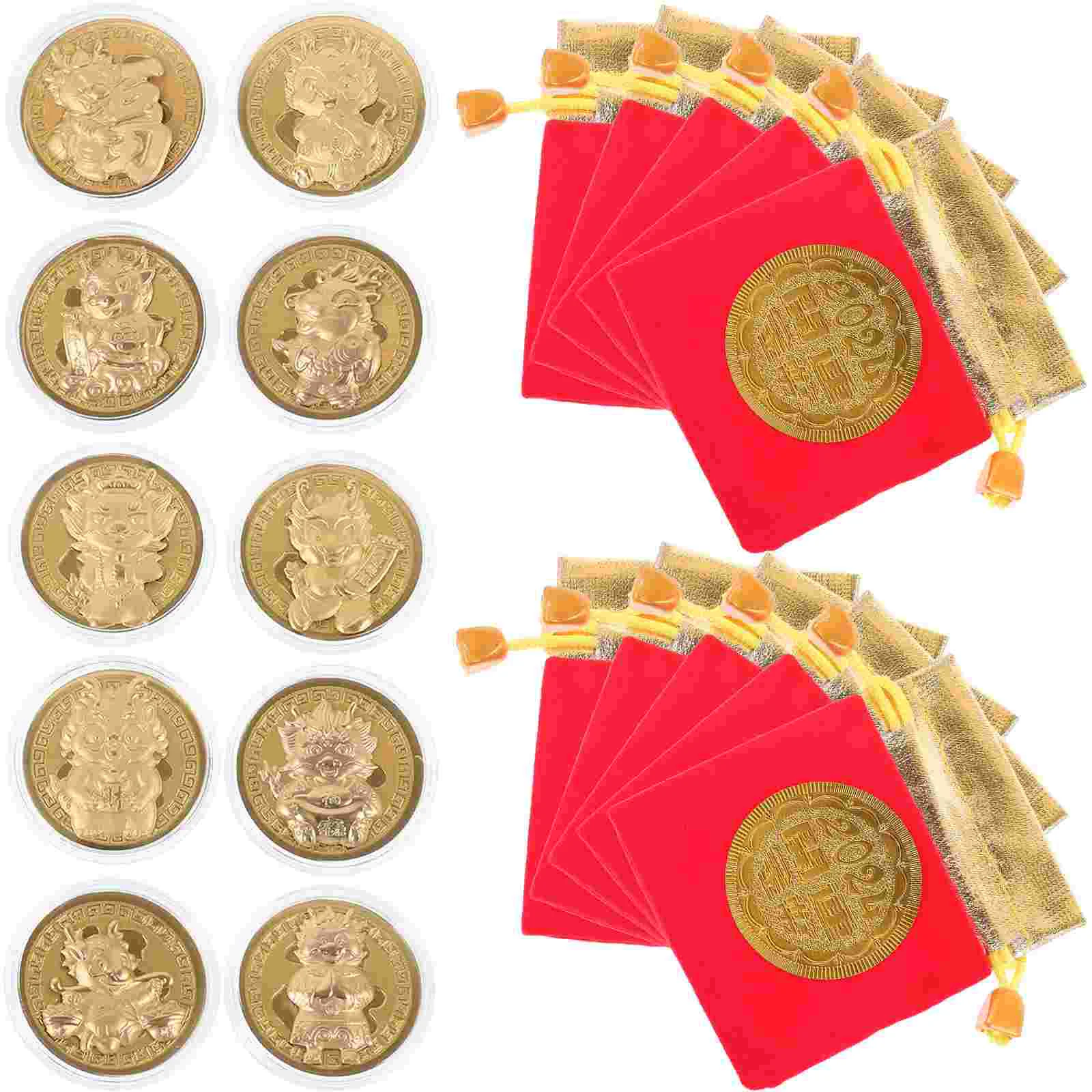 

10 Set Gift Coins Storage Pouches 2024 New Year Gifts Commemorate Decoration Dragon Commemorative