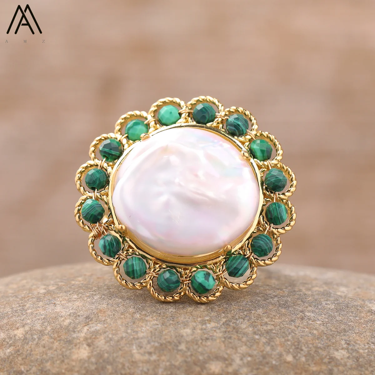 Women High Quality Pearl Finger Rings Bohemia Natural Amazonite Amethsyt Crystal Adjustable Ring Fashion Birthday Jewelry Gifts