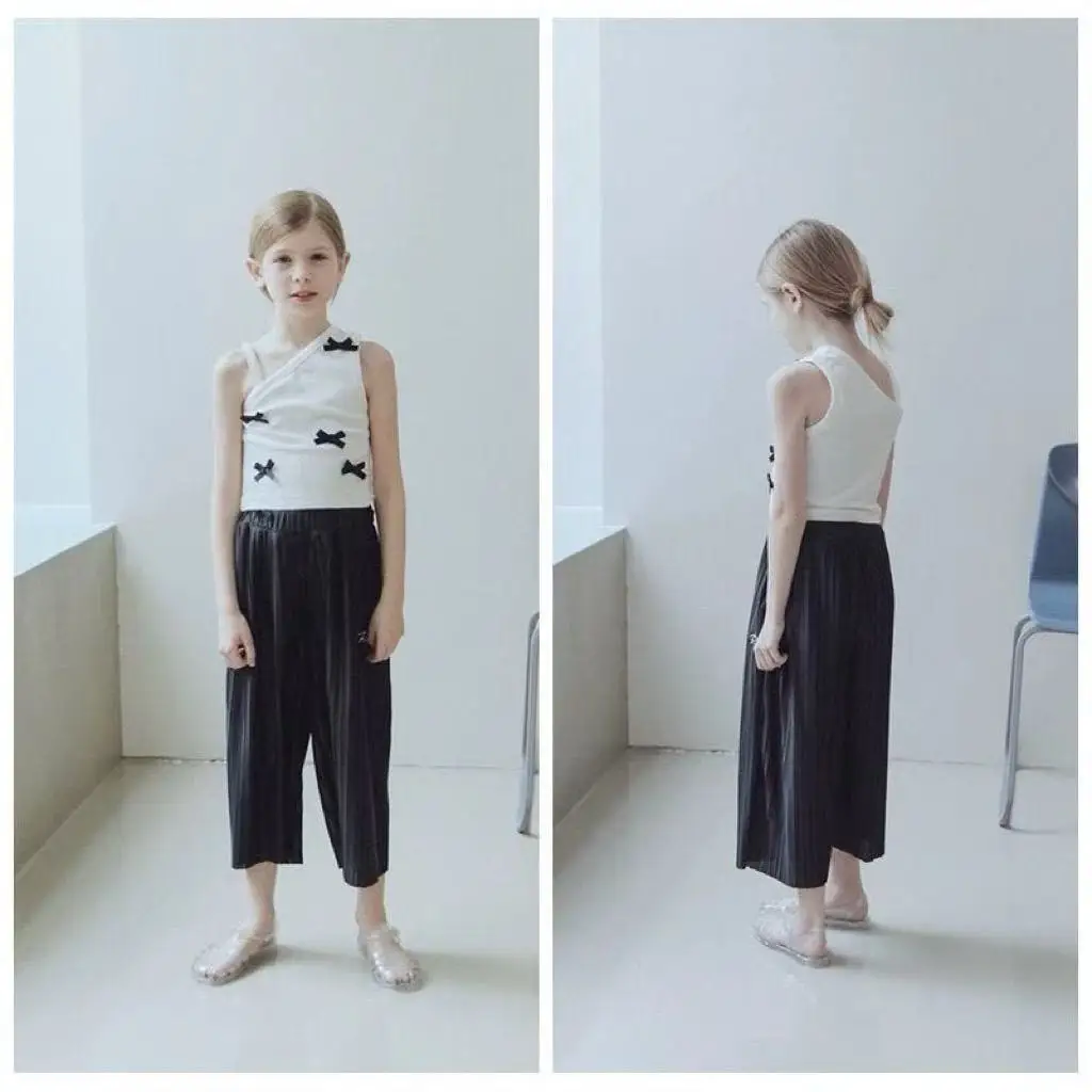 summer baby girls tank top open shoulder strap bow suspender vest irregular sleeveless kids clothes crop top 2 to 10 years
