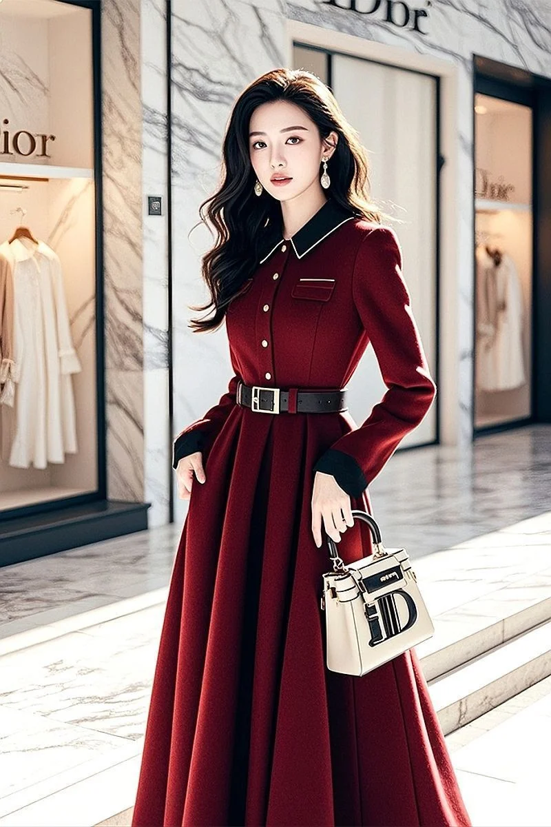 French Wine Red Dress 2025 Autumn Womens Clothing High-end Super Beautiful Formal Occasion Temperament Waist Cinching Long Skirt