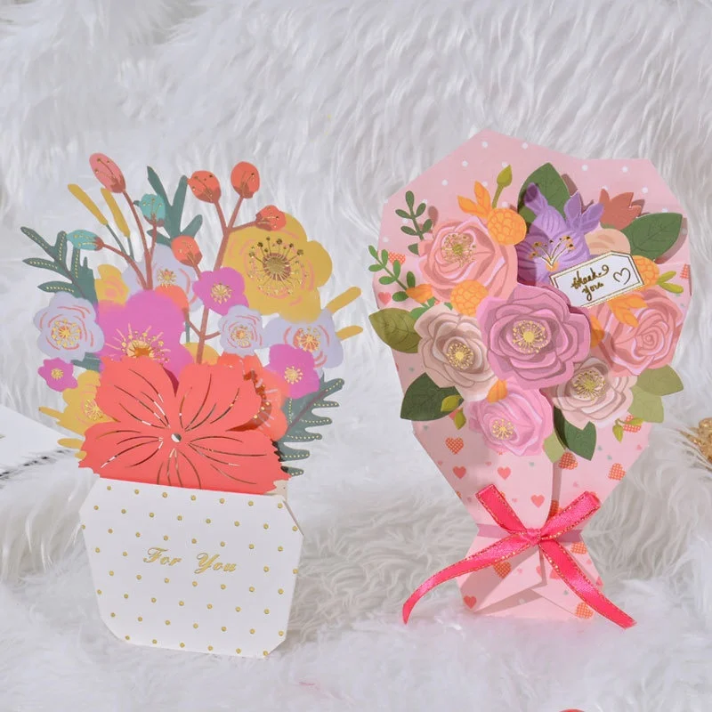 

2024 Mother's Day Card with Envelope for Present1 Set Greeting Card Foldable DIY Handwriting Paper Art 3D Folding Flower