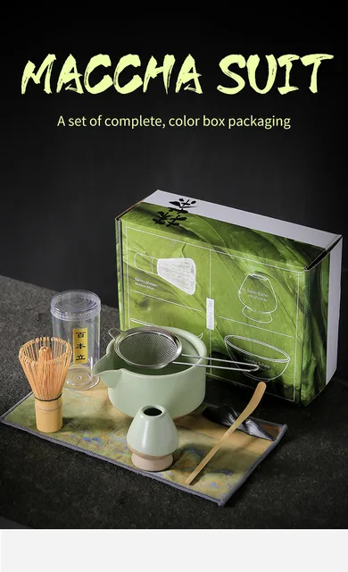 Juego de té Matcha hecho a mano, Kit de soporte de herramientas, tazón,  batidor, cuchara, ceremonia de regalo, accesorios japoneses tradicionales,  4-9