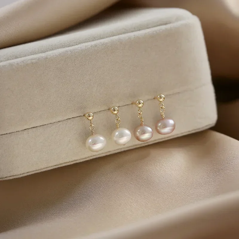 Freshwater Pearl Drop Earrings Gold Metal For Women