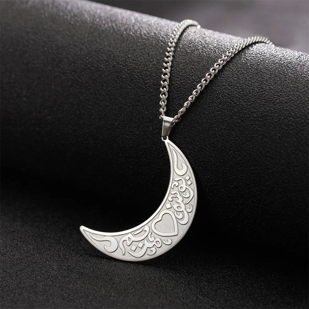 Collana con ciondolo a forma di runa della luna crescente del Corano in arabo islamico Eueavan, in acciaio inossidabile, con collane musulmane Allah, gioielli religiosi_voghion.com