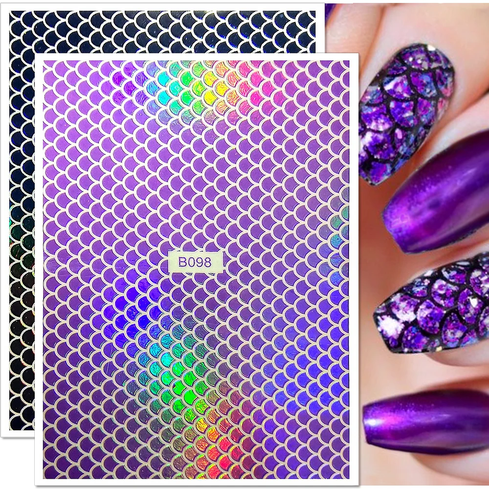 

Laser Gold and Silver Snake Skin Nail Stickers Holographic Color Fish Scales Nail Self-Adhesive Decals Acrylic Nail Decoration