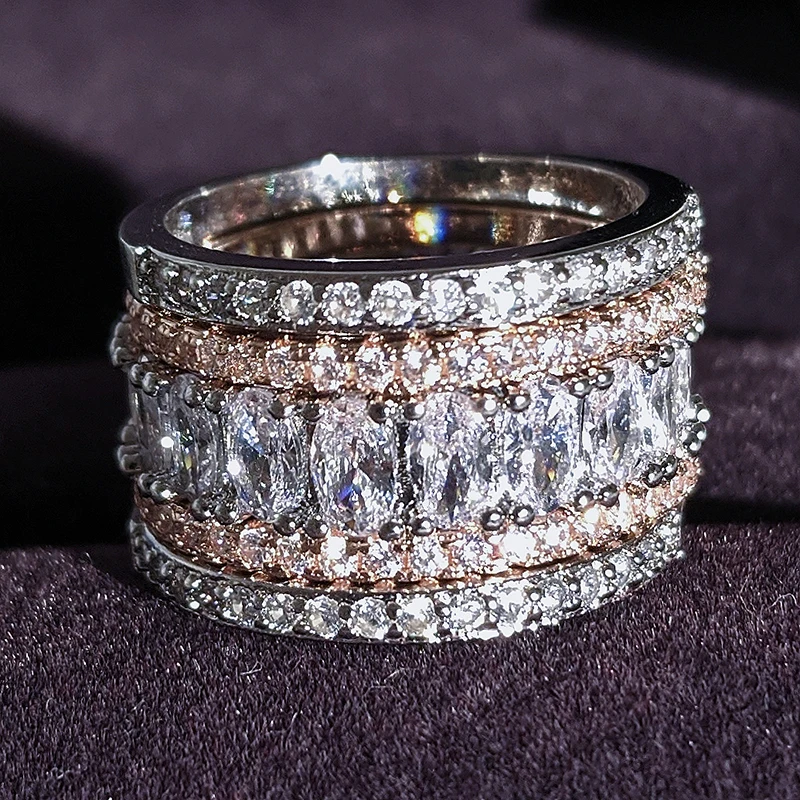Moonso Arrival Rose Gold Color 4 Pieces Stacked Stack Wedding Engagement Ring Sets For Women Fashion Band R5899