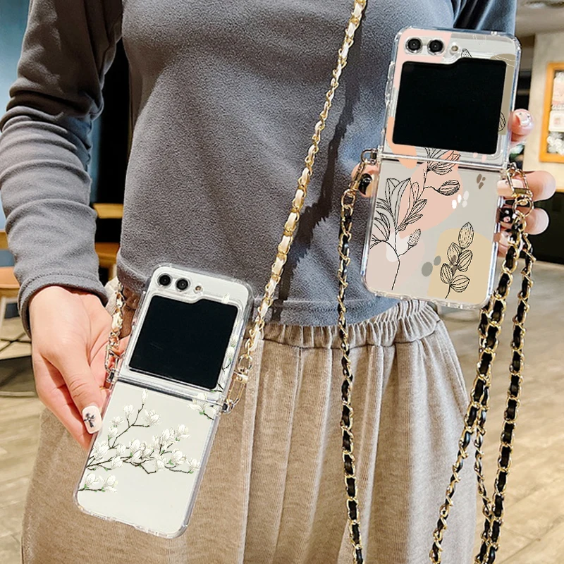 Silikonski ovitek s cvetličnim potiskom za Samsung Galaxy Z Flip 6 5 4 3 5G, zložljiv, z mehko kovinsko vrvico za Samsung Z Flip5._voghion.com