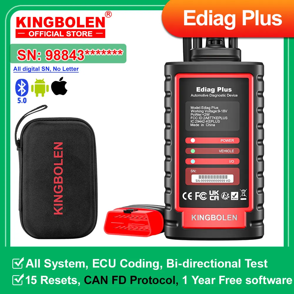[ All Digital SN] KINGBOLEN Ediag plus CAN FD protocol All System Car diagnostic tools ECU coding Active Test OBD2 scanner