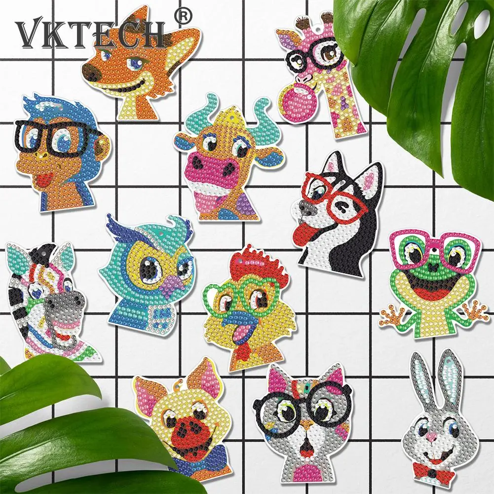 DIY Diamond Painting Keychains Kit Cute Animal Rhinestone Art Mosaic Keyring Women Bag Hanging Pendant