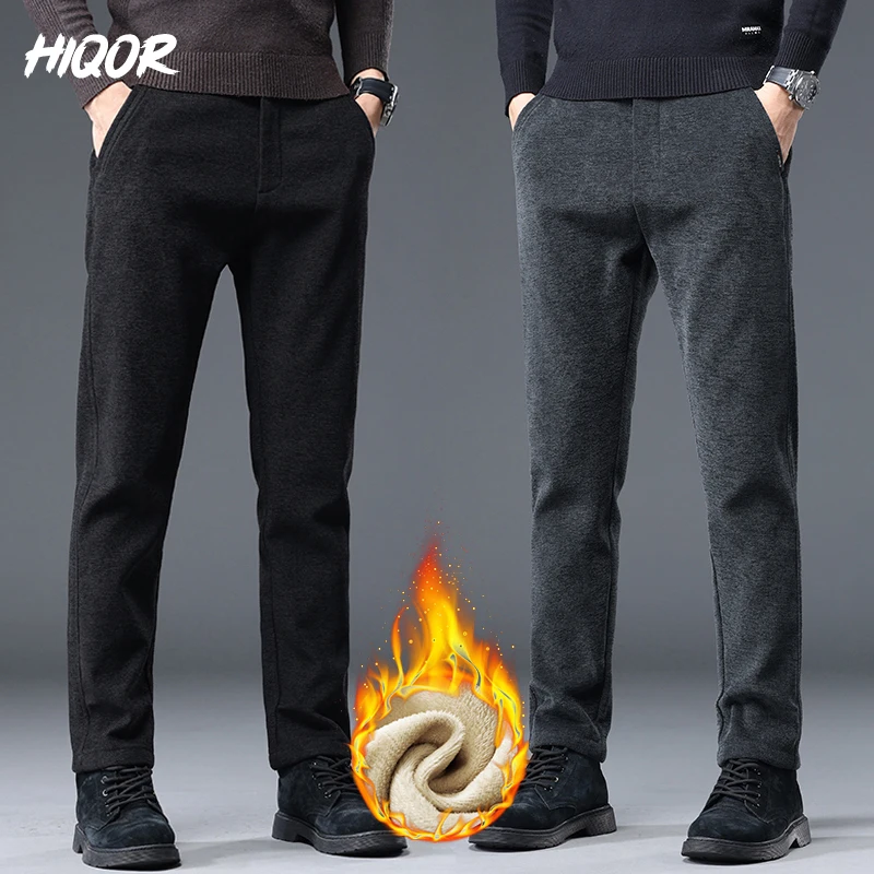 HIQOR Men\'s Winter Clothing New Thicken Warm Man Pants Winter Men Trousers Business Straight Baggy Pants Korean Fleeced Clothing