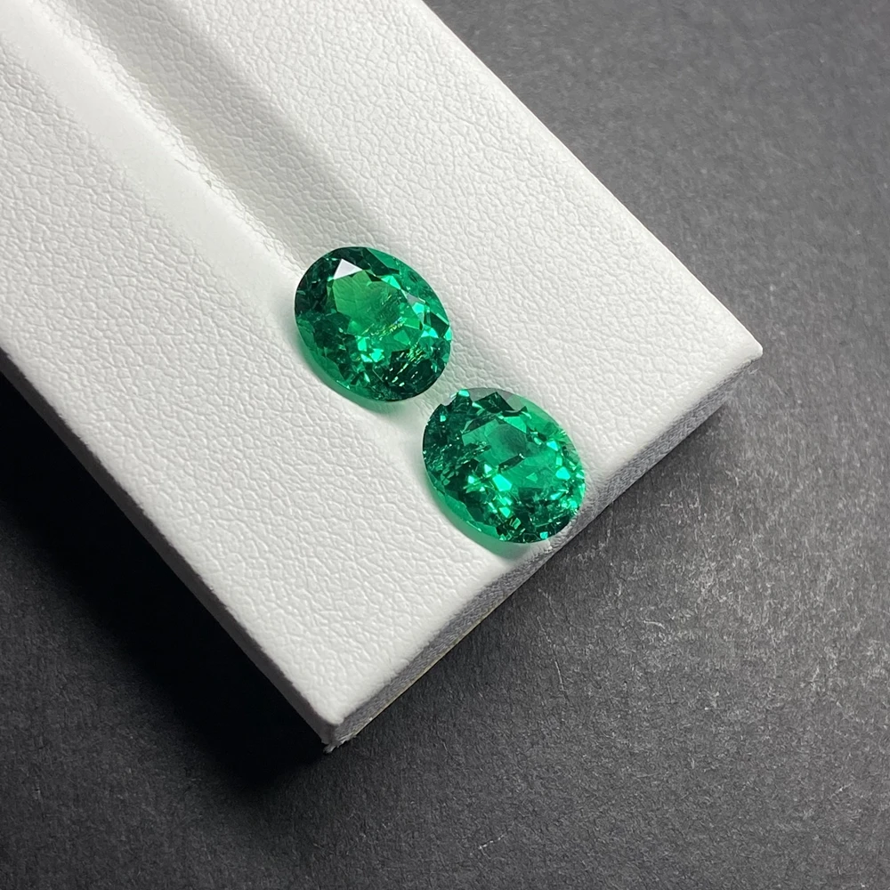 2 Pieces Oval Shape 4x6mm Lab Created Green Columbian Emerald Grown Loose Stone For Ring
