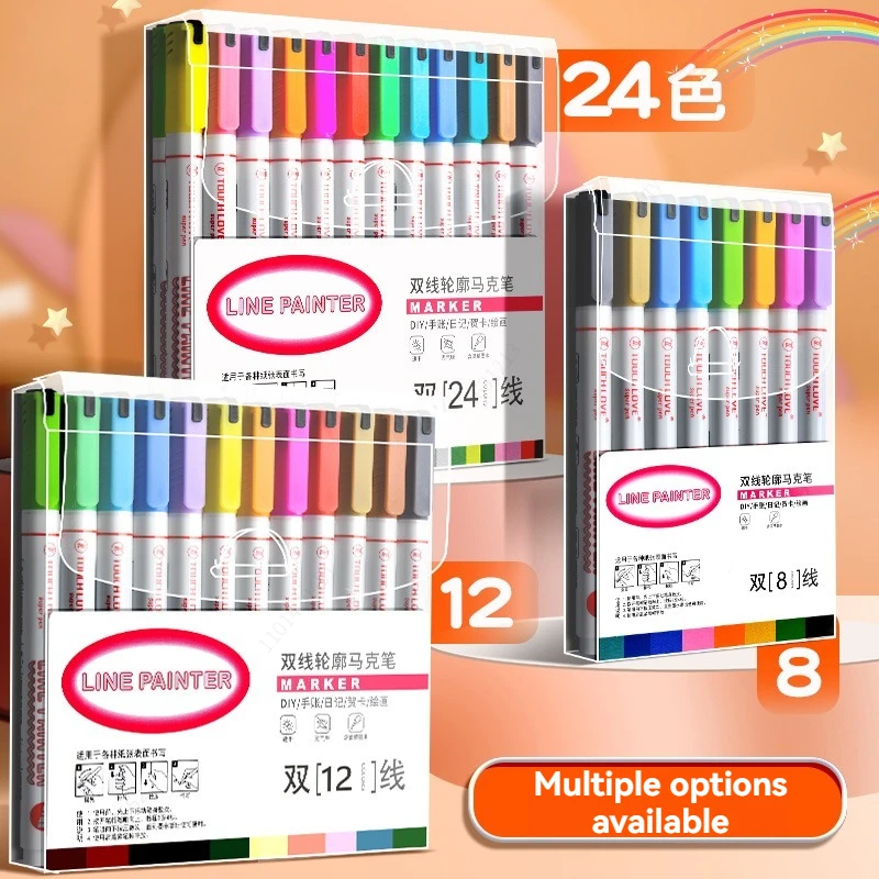 Double Line Outline Pens 12/24 Colors Self-Outline Metallic Markers Glitter Writing Drawing Pen for DIY Art Crafts Scrap Booking 3