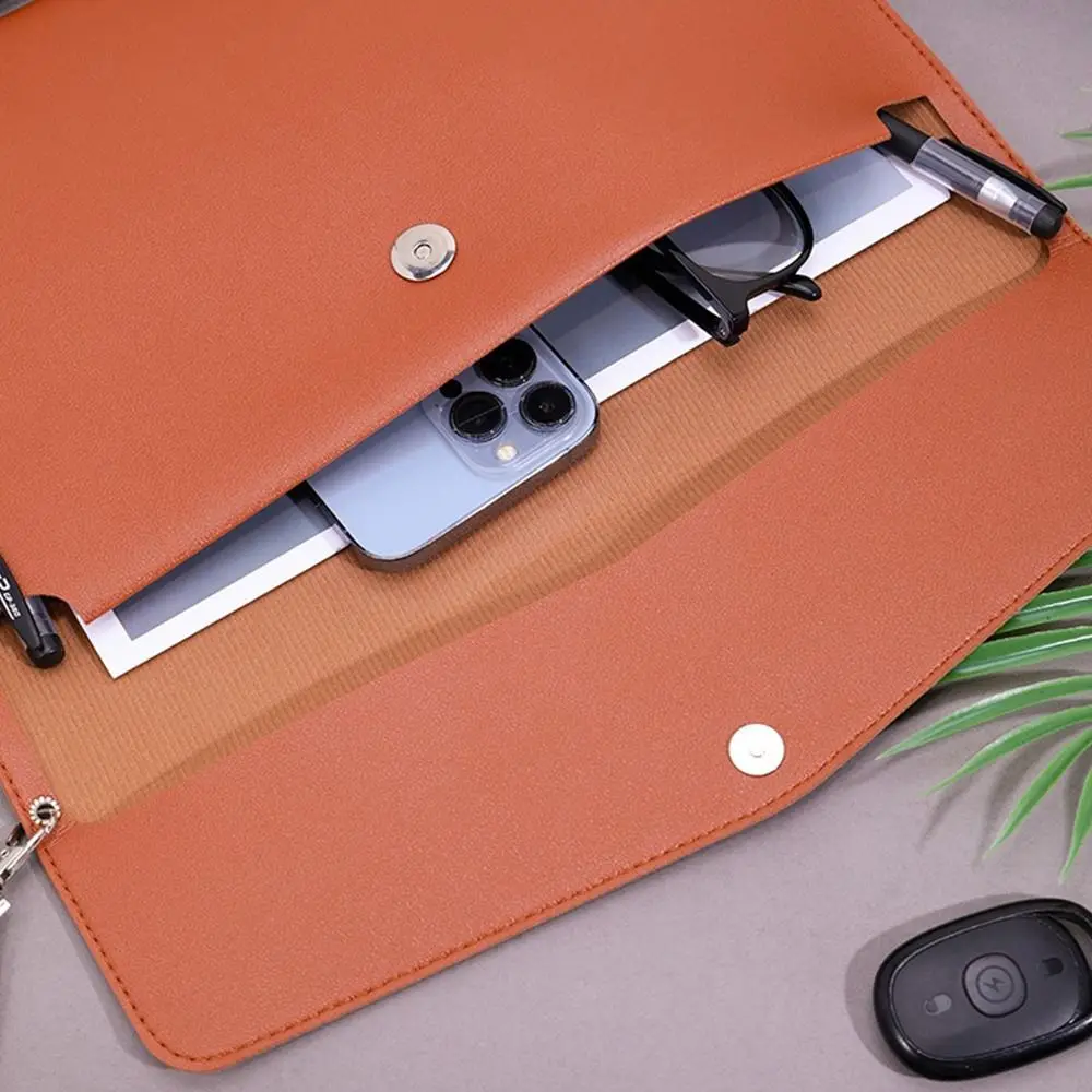 Leather Leather Document Pouch With Handle Large Capacity Briefcase A4 A5 File Organizer Pouch School Office