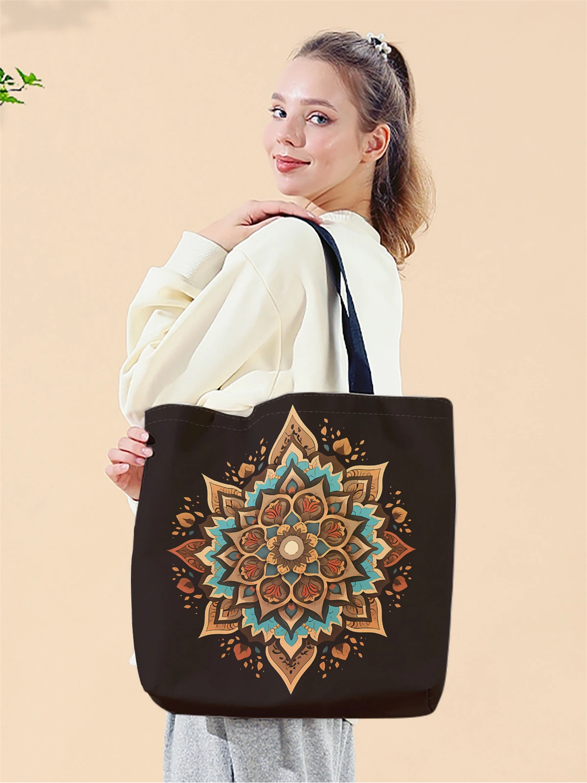 1pc,ethnic style handbag, reusable fashionable handbag, multifunctional handbag, printed canvas shopping bag