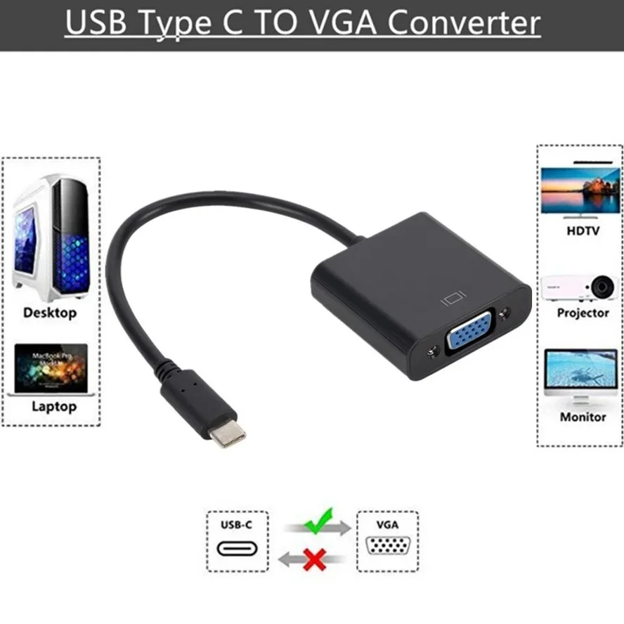 USB-C type-C VGA cable adapter, suitable for MacBook, 12 inches, Chromebook Pixel Lumia 950XL