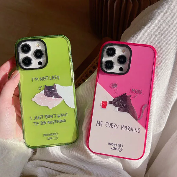 

2.0 Version Acrylic Upgrade Border Black Cat Morning Phone Case Cover for IPhone 11 12 13 14 15 Pro Max Case for IPhone 15 Pro
