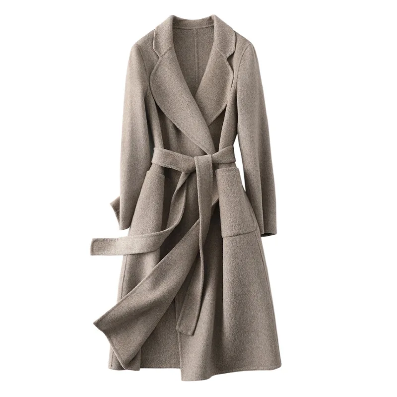 New Arrivals Women Autumn Classic Double-Faced Cashmere Coat Woolen Female Outerwear Belt Winter Wool |