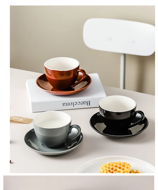 Cappuccino Cup Thick Body Ceramic Bottle and Saucer for Flat White Latte  Double Espresso Coffee Cup Drinkware Container Mugs