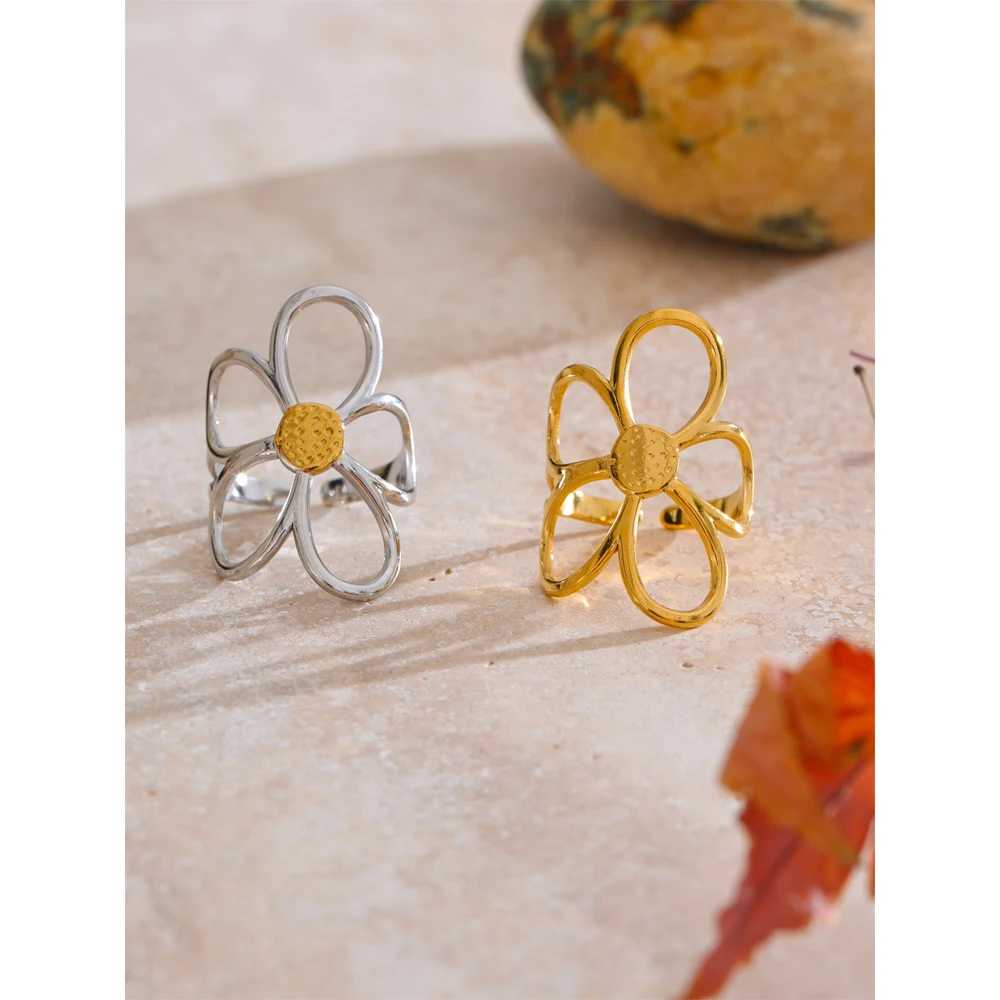 Yhpup Trendy Stainless Steel Metal Flower Jewelry Accessories