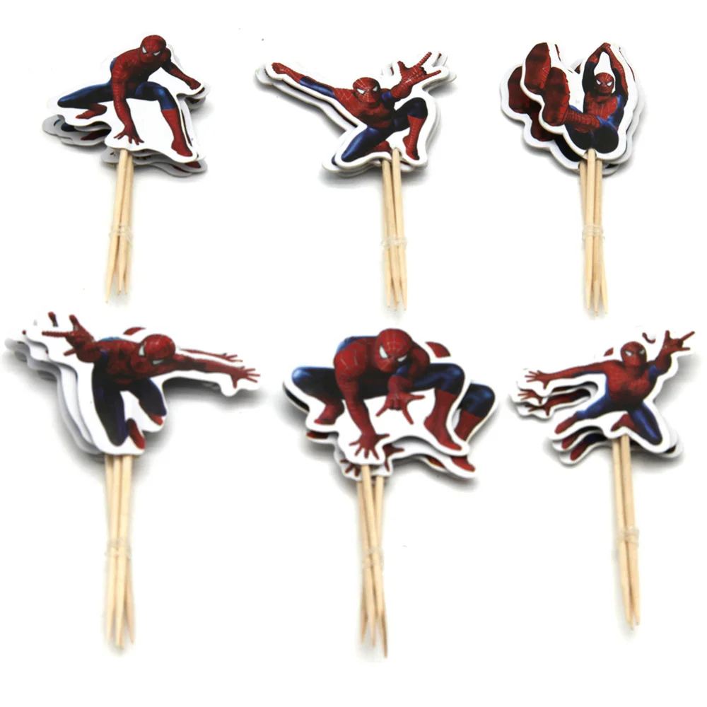 Spiderman Party Supplies 24PCS Spiderman Cupcake Toppers Spiderman Cake Toppers Happy Birthday Party Supplies Cake Decor Kids Birthday Party