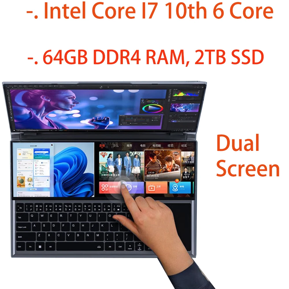 GMOLO 2023 Dual-screen Gaming Laptop Computer 64GB/32GB DDR4 RAM