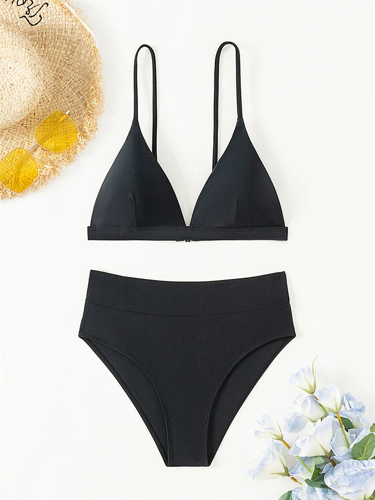 Bikini Women High Waist Swimwear 2024 New Solid Sling Bikinis Set Sexy Thong Swimsuit Bathing Suit For Female Summer Beach Wear