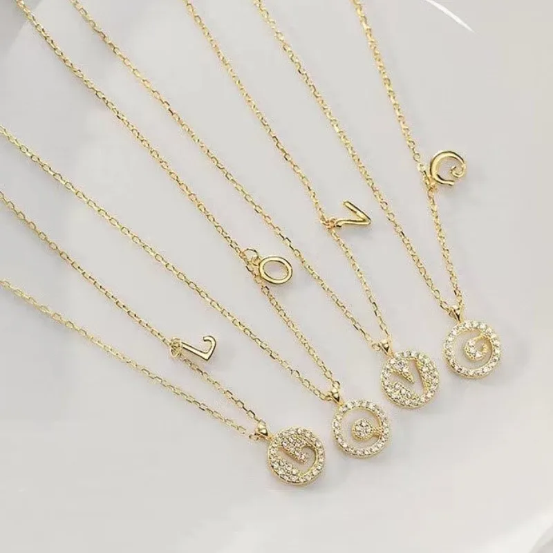 Silver Color Initial Letter Round Pendant Necklace for Women Name Pendant Necklace with Zirconia A to Z Charm Jewelry Gift