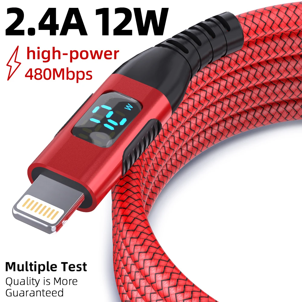 아이폰 14 프로 맥스 12 미니 11 프로 11 XS XR 8 7 충전 케이블용 LED 디스플레이 스텝 싱크로나이저가 있는 USB A to 라이트닝 케이블