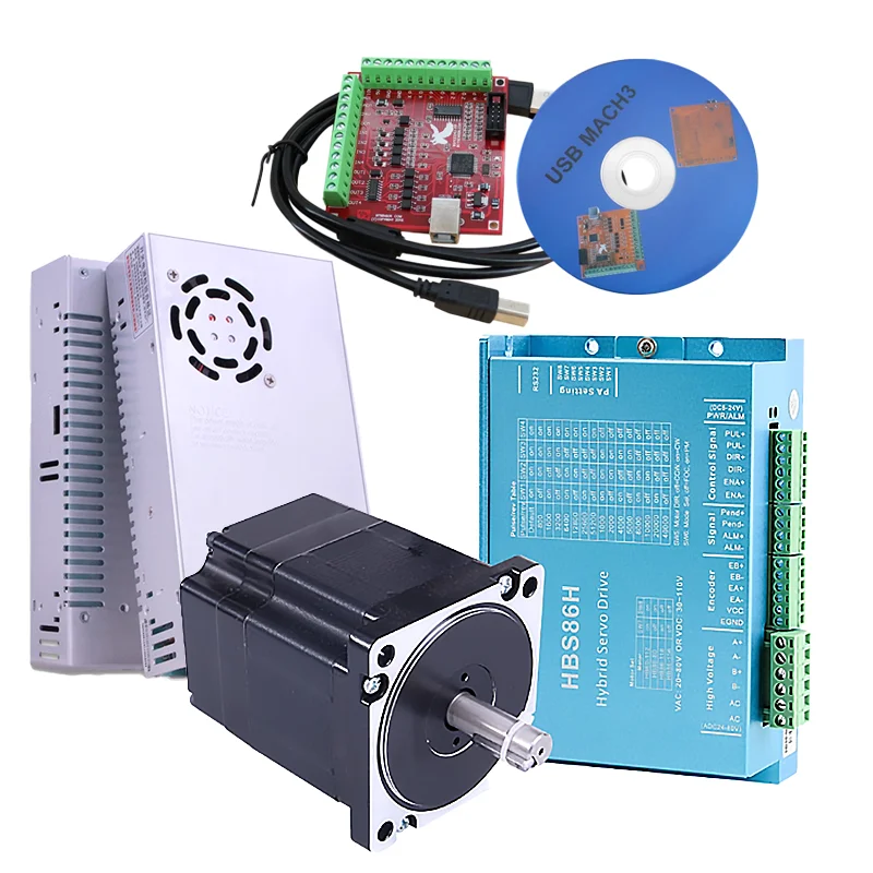 Nema 34 폐쇄 루프 모터 세트 4.5/7.5/8.5N. 브레이크+드라이버 HBS86H+60V 전원 공급 장치+4/5축 제어 보드가 포함된 m 토크 모터