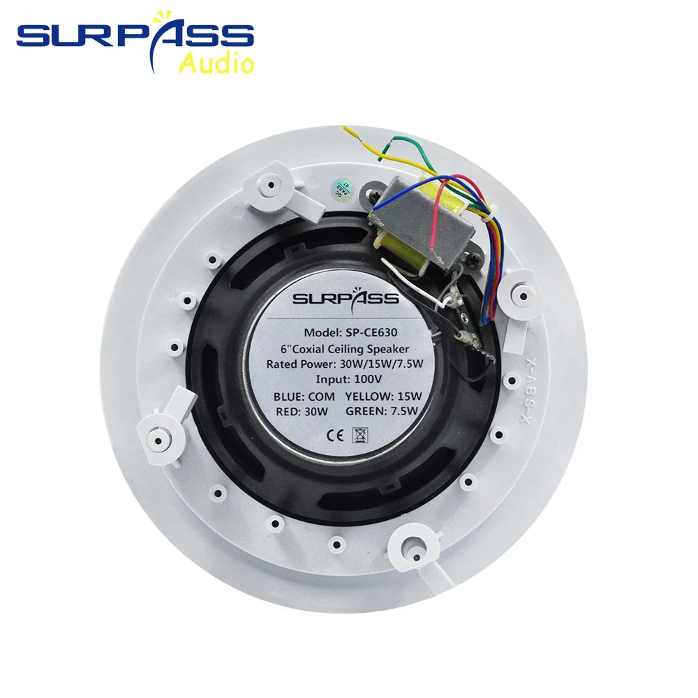 6" Home Theater Ceiling Speaker 30W 70/100V Audio Sound Public Address System Roof Loudspeaker Bass Treble Unit Coxial Speakers
