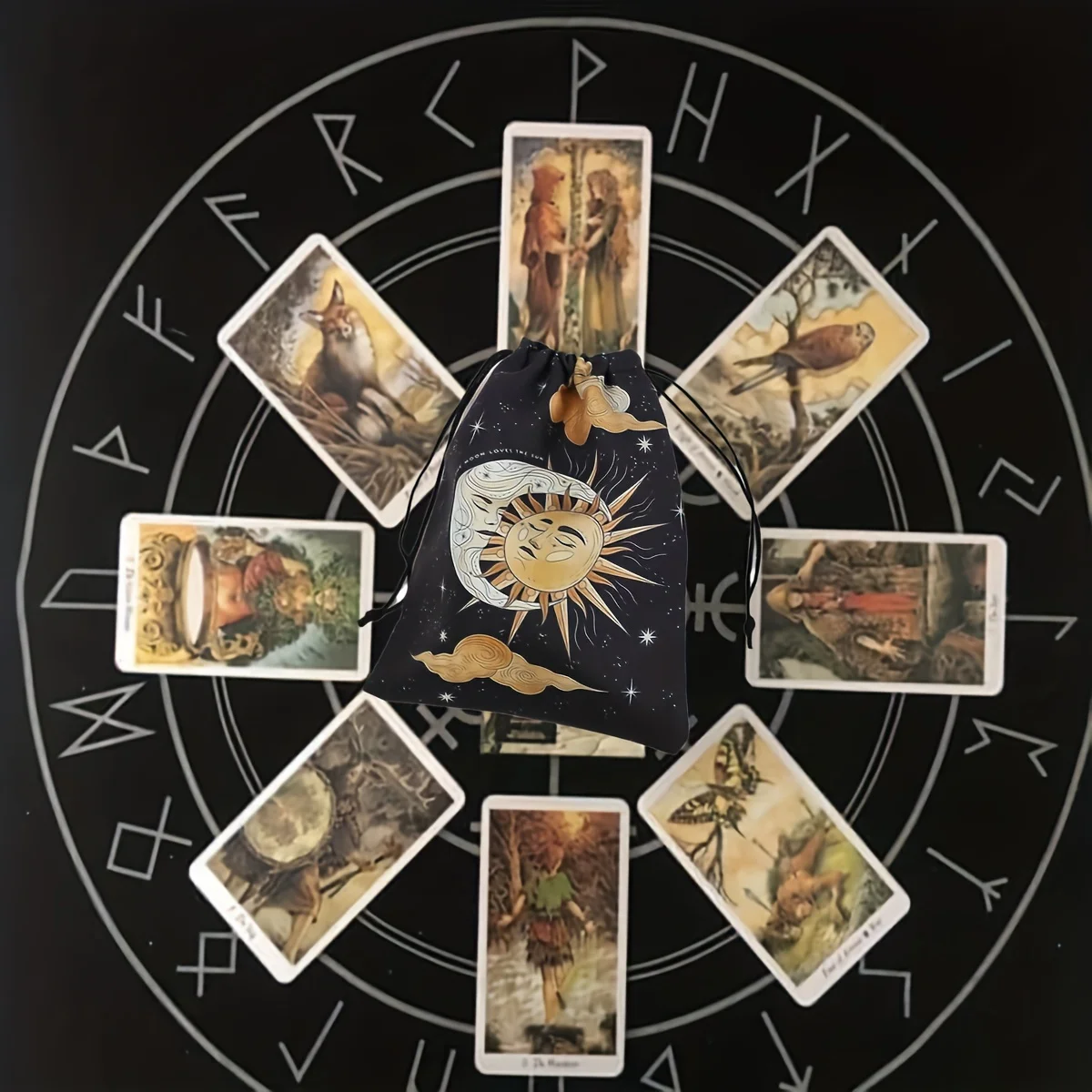 

Сумка на шнурке для Хэллоуина, 1 шт., двухсторонняя сумка для хранения с красочным узором, сумка для хранения карт Таро, праздничное украшение 18x22 см