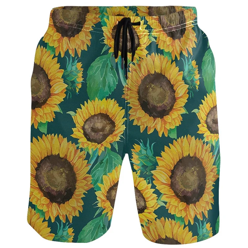 

New Sunflower Graphic Beach Shorts For Men 3d Print Hawaiian Plants Surfing Board Shorts Swim Trunks Street Loose Short Pants