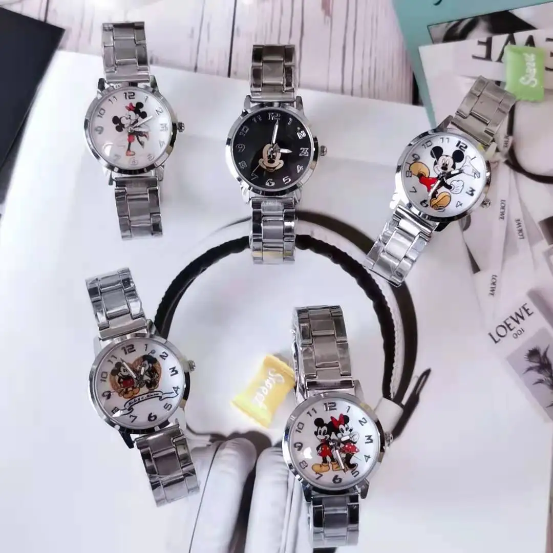 Children's Watch Disney Mickey Minnie Cute Boy Girl Cartoon Mickey Mouse Stainless Steel Waterproof Quartz Watch Birthday Gifts 2