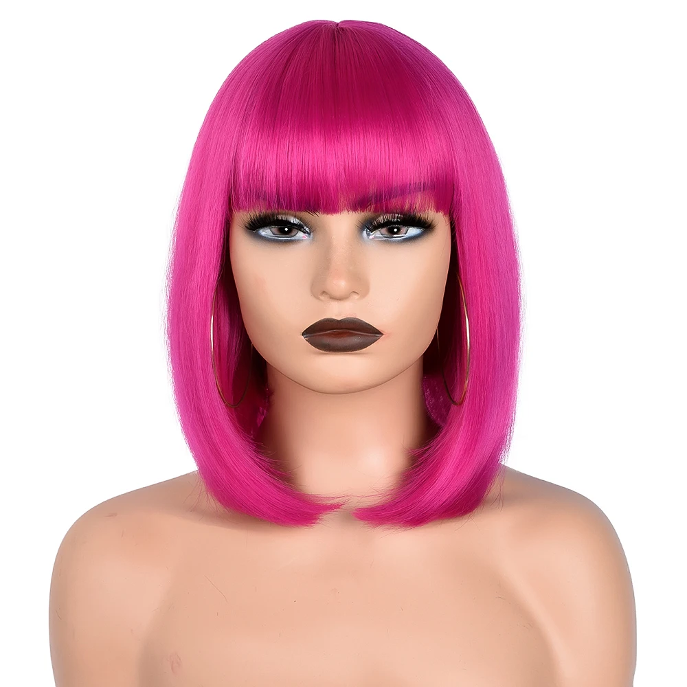 その他 WW BOB Dark Brown Straight Synthetic Bob Wig with Bangs Zara