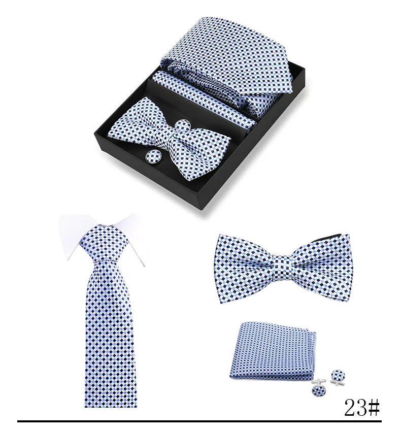 Hochwertige handgefertigte Krawatten, Fliege, Einstecktücher, Manschettenknopf-Set, kariertes gestreiftes Krawatten-Set in Geschenkbox für Männer, passend für die Hochzeit am Arbeitsplatz – Detail 27
