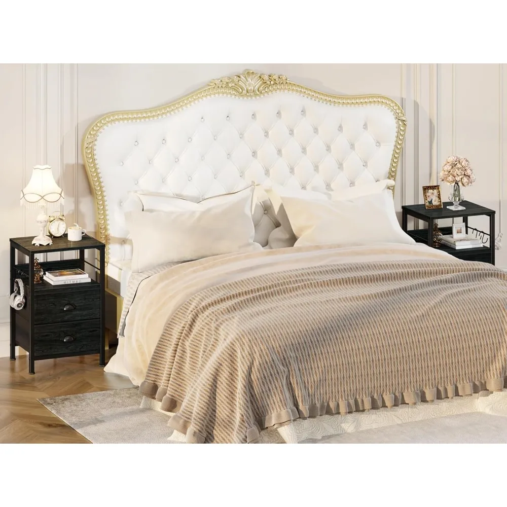 Nightstands Set 2, End Tables with 2 Fabric Drawers, Bedside Tables with Hooks and Shelf, Nightstand 4