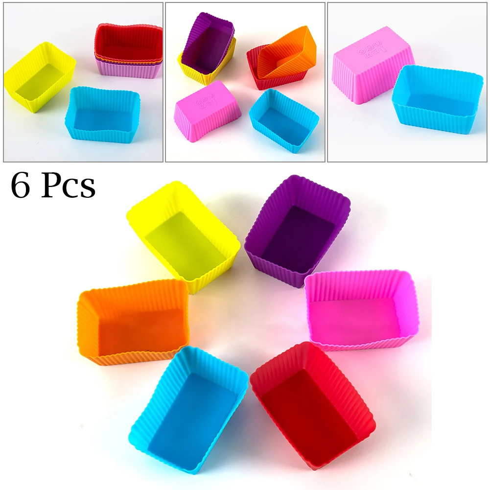 

6PCS Silicone Rectangle Cake Mould Soft Muffin Cupcake Liner Bake Cup Mold Washable For Oven Microwave Kitchen Baking Utensils